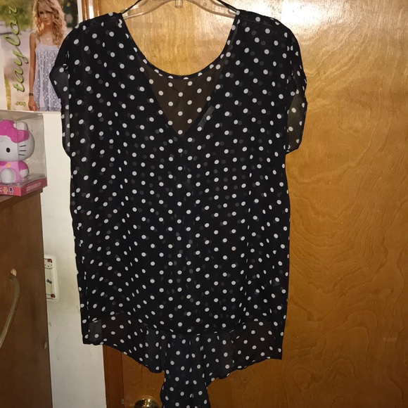 Polka dot high low sheer top